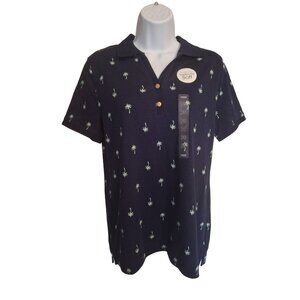 Kim Rogers Womens Polo Shirt Navy PS Palm Tree Soft Cotton Beach Coconut Girl